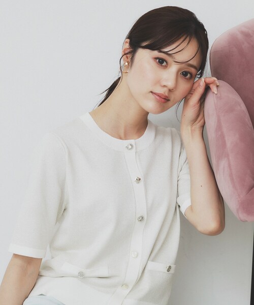 セール】ラメバイカラー半袖カーディガン【洗濯機洗い可