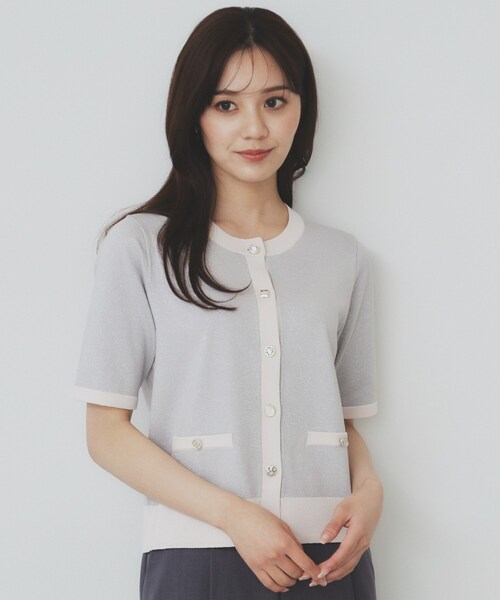 index（インデックス）の「ラメバイカラー半袖カーディガン【洗濯機洗い可】（カーディガン/ボレロ・レディース・シルバー系4/ゴールド系4/チャコール・36/38/40/42）」の6枚目の写真