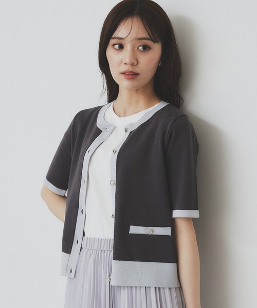 index（インデックス）の「ラメバイカラー半袖カーディガン【洗濯機洗い可】（カーディガン/ボレロ・レディース・シルバー系4/ゴールド系4/チャコール・36/38/40/42）」の10枚目の写真