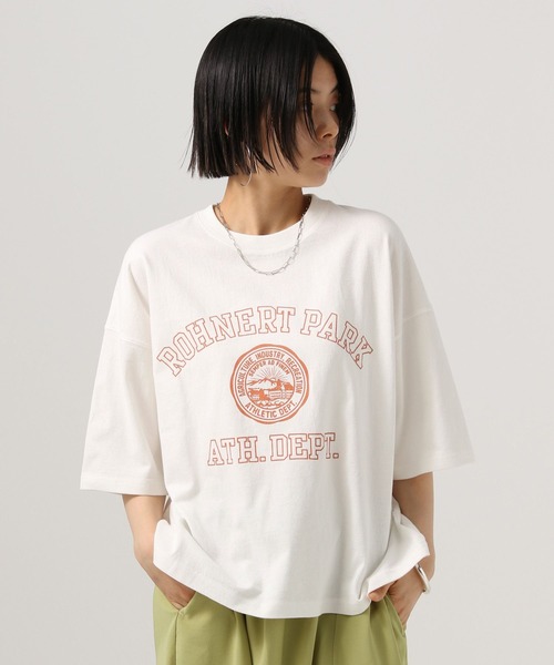 BAYFLOW（ベイフロー）の「[ヴィンテージな風合い]ピグメントプリントビッグＴ（Tシャツ/カットソー・レディース・ブラウン/チャコール/オフホワイト・FREE）」の2枚目の写真