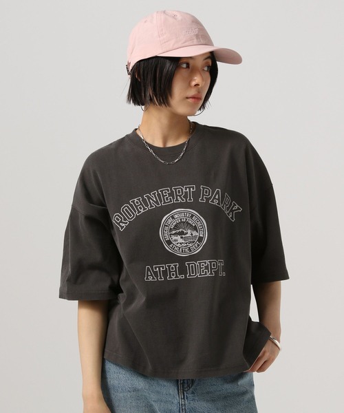 BAYFLOW（ベイフロー）の「[ヴィンテージな風合い]ピグメントプリントビッグＴ（Tシャツ/カットソー・レディース・ブラウン/チャコール/オフホワイト・FREE）」の3枚目の写真