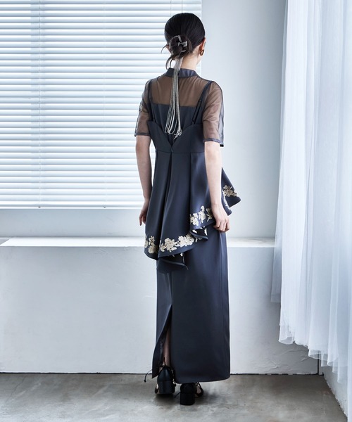 刺繍ペプラムビスチェ＆Iラインドレスセットアップ（ドレス）｜etoll