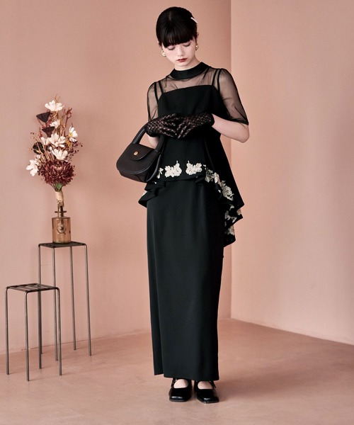 【etoll.】刺繍ペプラムビスチェ＆Iラインドレスセットアップ etoll. ドレス 刺繍ペプラムビスチェ＆Iラインドレス