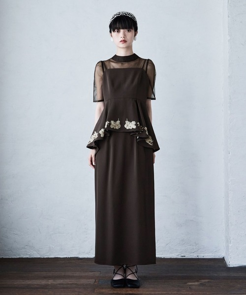 【お呼ばれ】etoll. 刺繍ペプラムビスチェ＆Iラインドレスセットアップ 刺繍ペプラムビスチェ＆Iラインドレスセットアップ｜パーティードレス