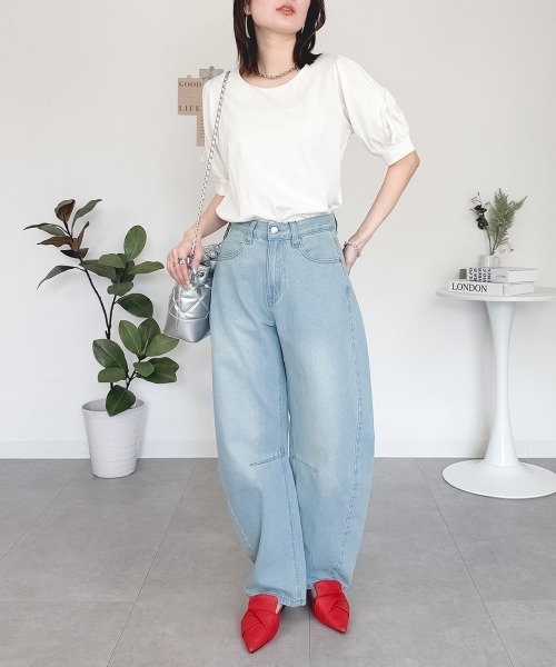 RCD(アールシーディー)の「リボン付き袖ブラウス風カットソー(Tシャツ/カットソー・レディース・チャコールグレー/ブラック/オフホワイト/グレイッシュベージュ・4L~5L/LL~3L/M-L)」の18枚目の写真
