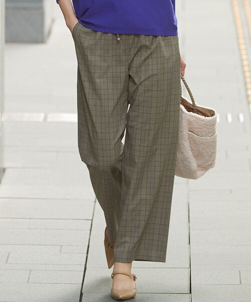 洗える】ドライ2WAYストレッチ チェック ワイド パンツ（その他パンツ