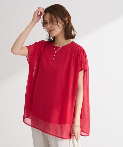 Green　Parks（グリーンパークス）の「楊柳ドッキングフレンチプルオーバー（Tシャツ/カットソー・レディース・ブルー/ライトベージュ/カーキ/ブラック/ピンク/ブラウン・FREE）」の6枚目の写真