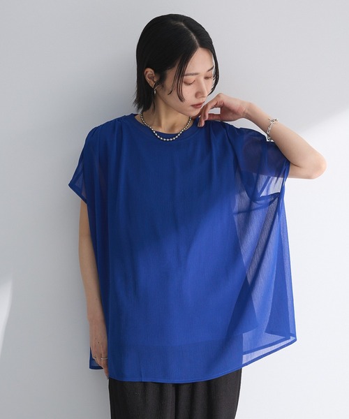 Green　Parks（グリーンパークス）の「楊柳ドッキングフレンチプルオーバー（Tシャツ/カットソー・レディース・ブルー/ライトベージュ/カーキ/ブラック/ピンク/ブラウン・FREE）」の5枚目の写真