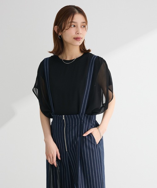 Green　Parks（グリーンパークス）の「楊柳ドッキングフレンチプルオーバー（Tシャツ/カットソー・レディース・ブルー/ライトベージュ/カーキ/ブラック/ピンク/ブラウン・FREE）」の9枚目の写真