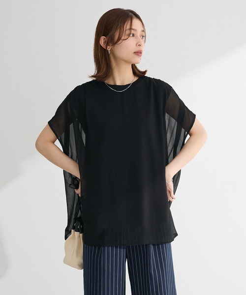 Green　Parks（グリーンパークス）の「楊柳ドッキングフレンチプルオーバー（Tシャツ/カットソー・レディース・ブルー/ライトベージュ/カーキ/ブラック/ピンク/ブラウン・FREE）」の10枚目の写真