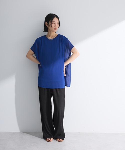 Green　Parks（グリーンパークス）の「楊柳ドッキングフレンチプルオーバー（Tシャツ/カットソー・レディース・ブルー/ライトベージュ/カーキ/ブラック/ピンク/ブラウン・FREE）」の19枚目の写真