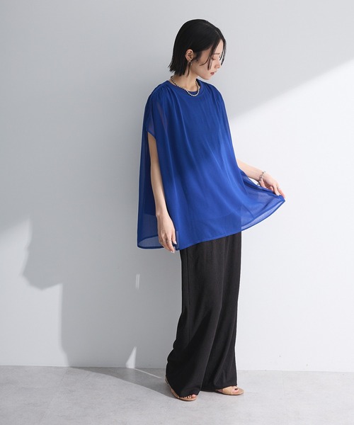 Green　Parks（グリーンパークス）の「楊柳ドッキングフレンチプルオーバー（Tシャツ/カットソー・レディース・ブルー/ライトベージュ/カーキ/ブラック/ピンク/ブラウン・FREE）」の18枚目の写真