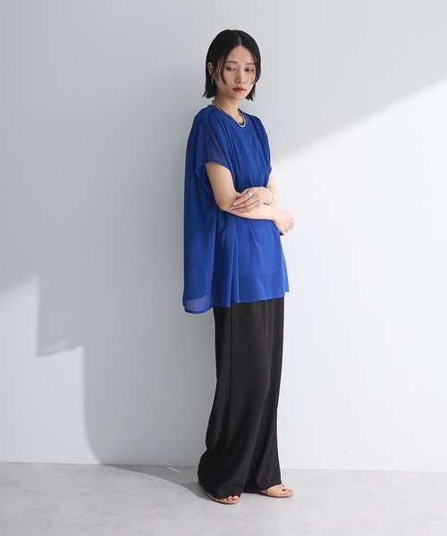 Green　Parks（グリーンパークス）の「楊柳ドッキングフレンチプルオーバー（Tシャツ/カットソー・レディース・ブルー/ライトベージュ/カーキ/ブラック/ピンク/ブラウン・FREE）」の17枚目の写真