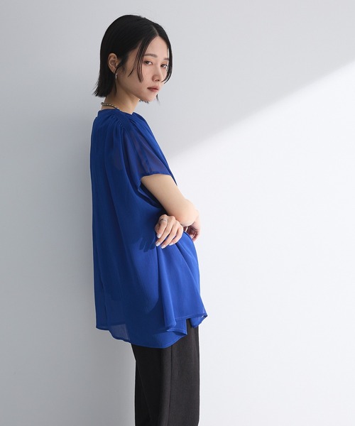 Green　Parks（グリーンパークス）の「楊柳ドッキングフレンチプルオーバー（Tシャツ/カットソー・レディース・ブルー/ライトベージュ/カーキ/ブラック/ピンク/ブラウン・FREE）」の15枚目の写真