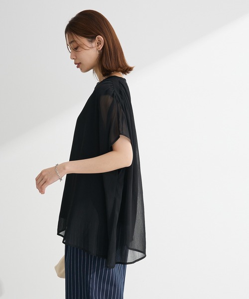 Green　Parks（グリーンパークス）の「楊柳ドッキングフレンチプルオーバー（Tシャツ/カットソー・レディース・ブルー/ライトベージュ/カーキ/ブラック/ピンク/ブラウン・FREE）」の11枚目の写真