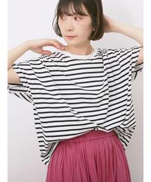 Samansa Mos2 blue | 【USAコットン】アソートフレンチスリーブTシャツ(Tシャツ/カットソー)