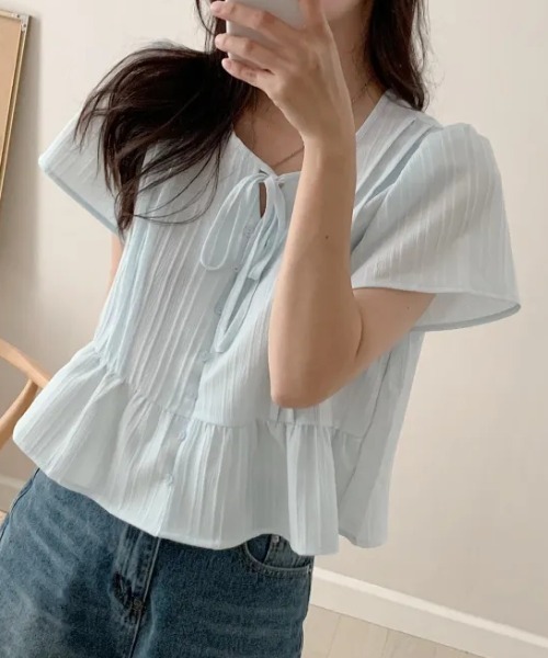 FAVORITO(ファヴォリート)の「リボン付きトップス(シャツ/ブラウス・レディース・ブルー/ホワイト/ピンク・F)」の22枚目の写真
