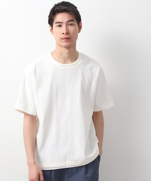THE SHOP TK (ザ ショップ ティーケー )の「ランダムワッフル半袖Tシャツ 【洗濯機OK】(Tシャツ/カットソー・メンズ・オフホワイト/ブラック/ライトグレー/モスグリーン・02/03/04)」の2枚目の写真