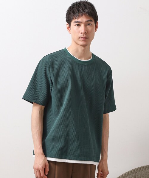 THE SHOP TK (ザ ショップ ティーケー )の「ランダムワッフル半袖Tシャツ 【洗濯機OK】(Tシャツ/カットソー・メンズ・オフホワイト/ブラック/ライトグレー/モスグリーン・02/03/04)」の4枚目の写真