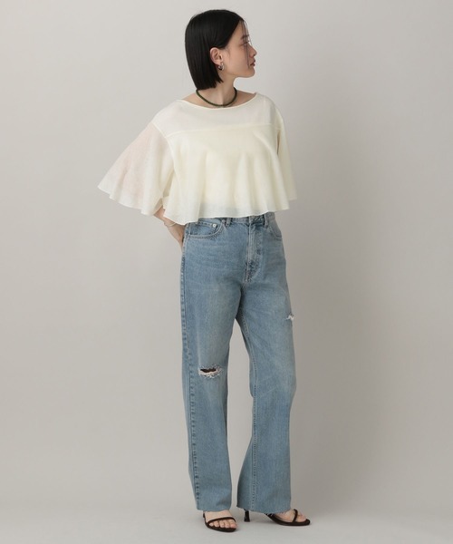 A part by（アパートバイ）の「フリルニット_5分袖（ニット/セーター・レディース・ブラック/オフホワイト/ライトグレー・FREE）」の4枚目の写真