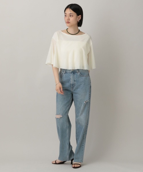 A part by（アパートバイ）の「フリルニット_5分袖（ニット/セーター・レディース・ブラック/オフホワイト/ライトグレー・FREE）」の5枚目の写真