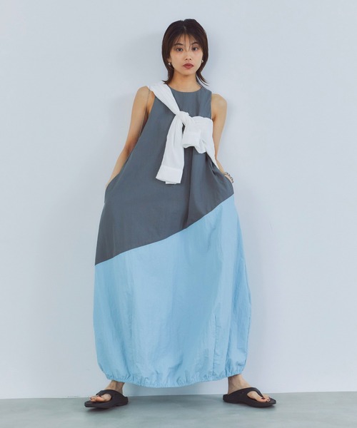 LIENCOEUR（リアンクール）の「リネアバイカラーコクーンワンピース（ワンピース・レディース・ネイビー/グレー・FREE）」の2枚目の写真