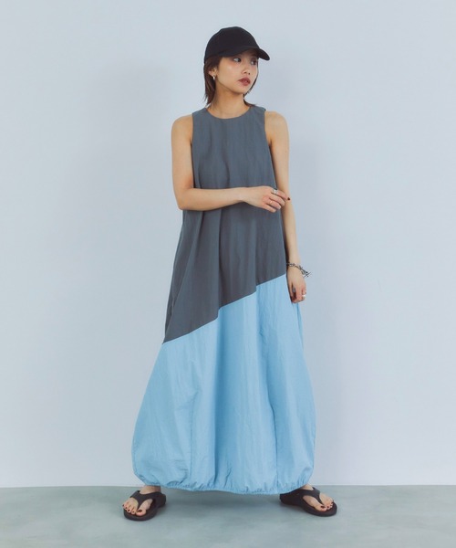LIENCOEUR（リアンクール）の「リネアバイカラーコクーンワンピース（ワンピース・レディース・ネイビー/グレー・FREE）」の6枚目の写真