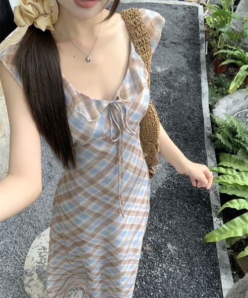 FREE STYLISTS（フリー スタイリスト）の「YUGA_YGMC Check pattern frill dress（ワンピース・レディース・ライトブルー・FREE）」の6枚目の写真