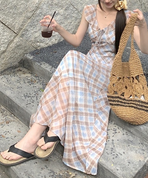 FREE STYLISTS（フリー スタイリスト）の「YUGA_YGMC Check pattern frill dress（ワンピース・レディース・ライトブルー・FREE）」の7枚目の写真