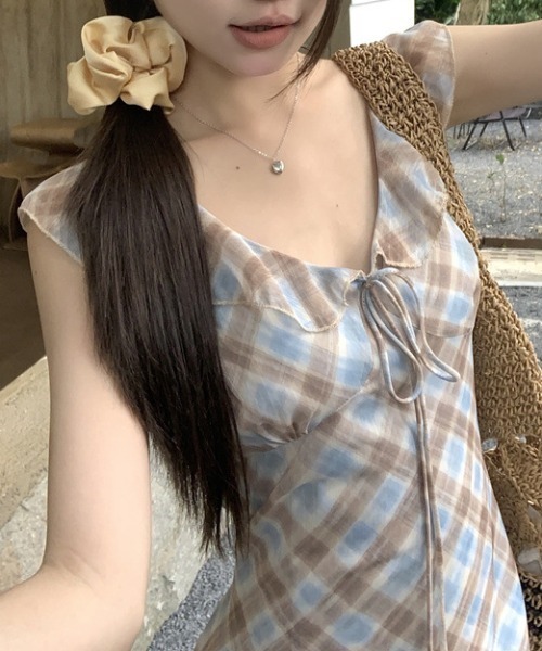 FREE STYLISTS（フリー スタイリスト）の「YUGA_YGMC Check pattern frill dress（ワンピース・レディース・ライトブルー・FREE）」の5枚目の写真