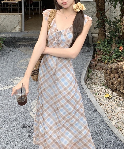 FREE STYLISTS（フリー スタイリスト）の「YUGA_YGMC Check pattern frill dress（ワンピース・レディース・ライトブルー・FREE）」の2枚目の写真