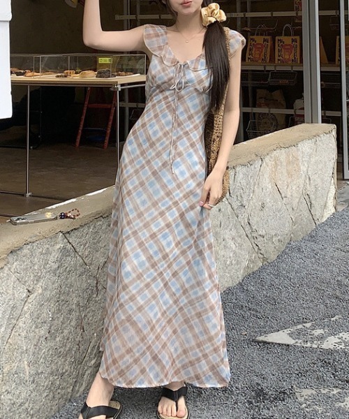 FREE STYLISTS（フリー スタイリスト）の「YUGA_YGMC Check pattern frill dress（ワンピース・レディース・ライトブルー・FREE）」の3枚目の写真