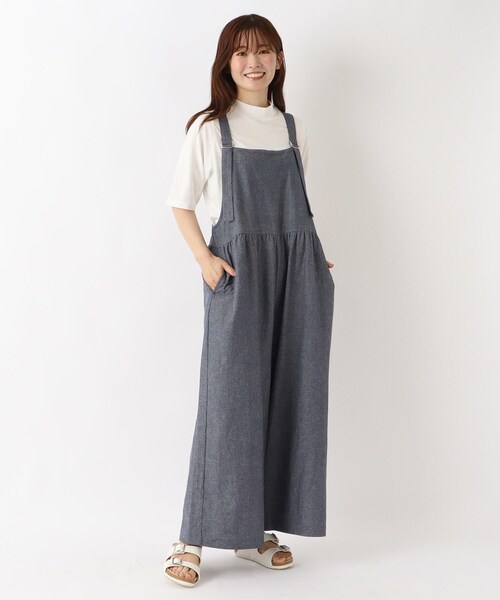 one'sterrace(ワンズテラス)の「綿麻 シャンブレーサロペット(サロペット/オーバーオール・レディース・ブラック系8/ネイビー系5・02)」の2枚目の写真