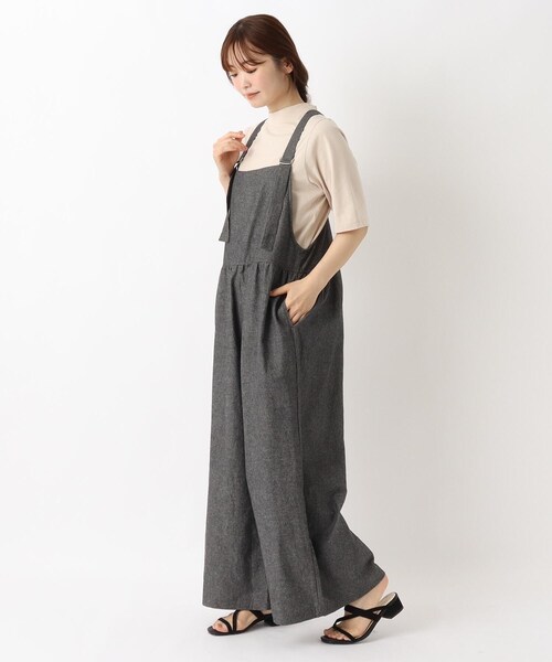 one'sterrace(ワンズテラス)の「綿麻 シャンブレーサロペット(サロペット/オーバーオール・レディース・ブラック系8/ネイビー系5・02)」の5枚目の写真