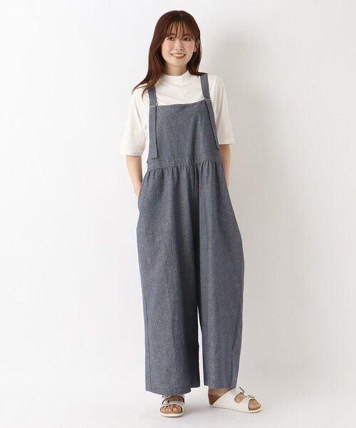 one'sterrace(ワンズテラス)の「綿麻 シャンブレーサロペット(サロペット/オーバーオール・レディース・ブラック系8/ネイビー系5・02)」の3枚目の写真
