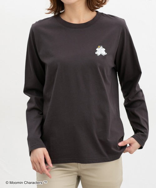 Honeys（ハニーズ）の「ムーミン／長袖Ｔシャツ（Tシャツ/カットソー・レディース・ピンク/ホワイト×レッド/ブラウン系その他/グレー系その他/スミクロ/オートミール・S/M/LL/L）」の9枚目の写真