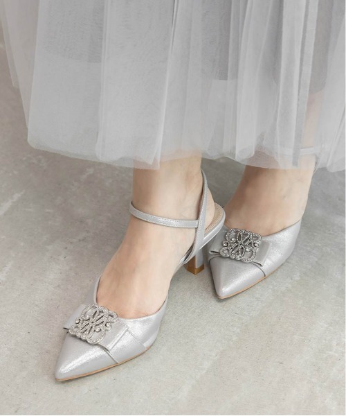 【SILVER】ビジューモノグラムパーツストラップパンプス ランダ RANDA ビジューモノグラムパーツストラップパンプス （SILVER