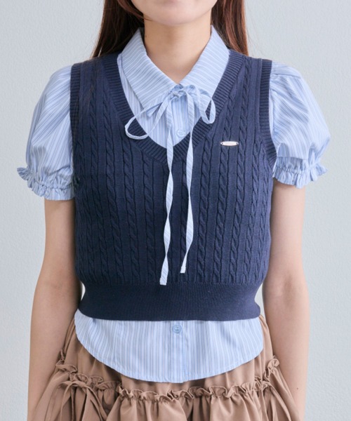 OLIVE des OLIVE（オリーブデオリーブ）の「シャツ×ケーブルベストセット（シャツ/ブラウス・レディース・ベージュ/ネイビー/トップグレー・FREE）」の13枚目の写真