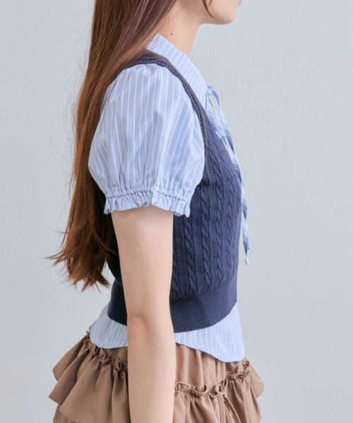 OLIVE des OLIVE（オリーブデオリーブ）の「シャツ×ケーブルベストセット（シャツ/ブラウス・レディース・ベージュ/ネイビー/トップグレー・FREE）」の14枚目の写真