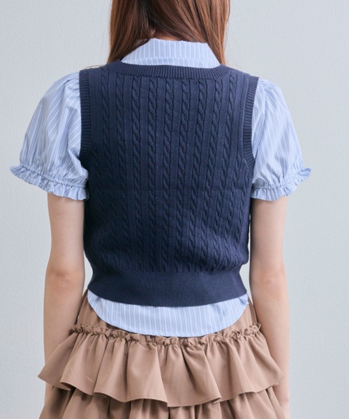 OLIVE des OLIVE（オリーブデオリーブ）の「シャツ×ケーブルベストセット（シャツ/ブラウス・レディース・ベージュ/ネイビー/トップグレー・FREE）」の15枚目の写真