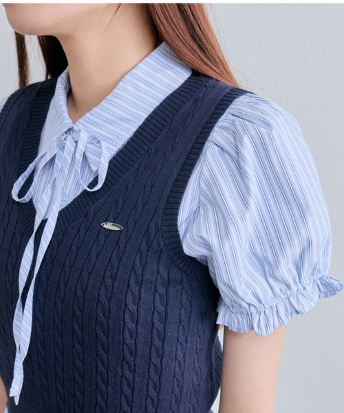 OLIVE des OLIVE（オリーブデオリーブ）の「シャツ×ケーブルベストセット（シャツ/ブラウス・レディース・ベージュ/ネイビー/トップグレー・FREE）」の18枚目の写真