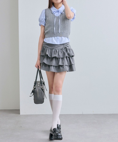 OLIVE des OLIVE（オリーブデオリーブ）の「シャツ×ケーブルベストセット（シャツ/ブラウス・レディース・ベージュ/ネイビー/トップグレー・FREE）」の9枚目の写真