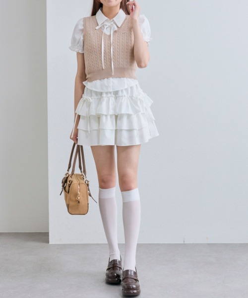 OLIVE des OLIVE（オリーブデオリーブ）の「シャツ×ケーブルベストセット（シャツ/ブラウス・レディース・ベージュ/ネイビー/トップグレー・FREE）」の11枚目の写真