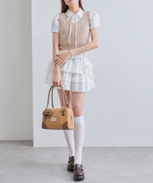 OLIVE des OLIVE（オリーブデオリーブ）の「シャツ×ケーブルベストセット（シャツ/ブラウス・レディース・ベージュ/ネイビー/トップグレー・FREE）」の12枚目の写真