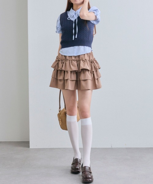 OLIVE des OLIVE（オリーブデオリーブ）の「シャツ×ケーブルベストセット（シャツ/ブラウス・レディース・ベージュ/ネイビー/トップグレー・FREE）」の6枚目の写真