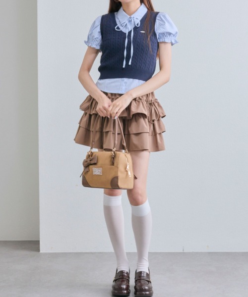 OLIVE des OLIVE（オリーブデオリーブ）の「シャツ×ケーブルベストセット（シャツ/ブラウス・レディース・ベージュ/ネイビー/トップグレー・FREE）」の5枚目の写真