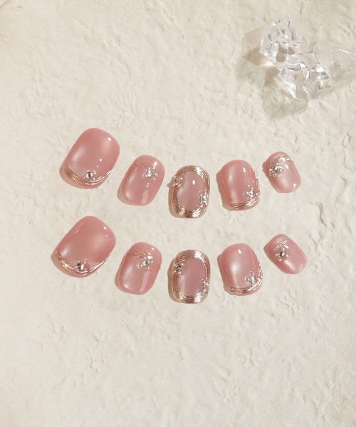 セール】3D水光ネイルオレンジマグネットグラデーションパールライン