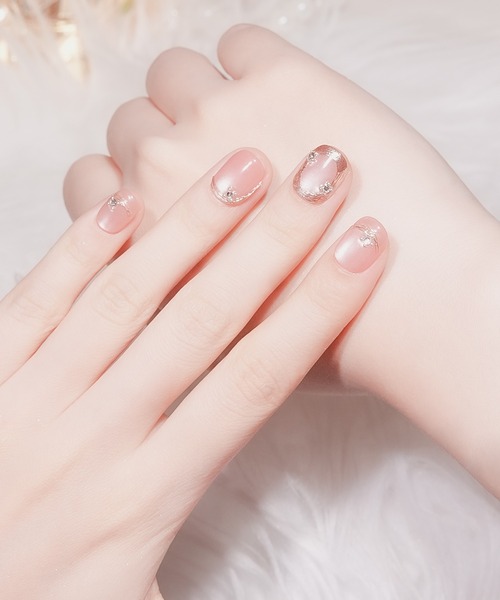 セール】3D水光ネイルオレンジマグネットグラデーションパールライン