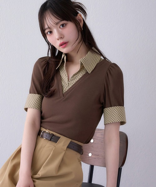 レイヤードチェックトップス