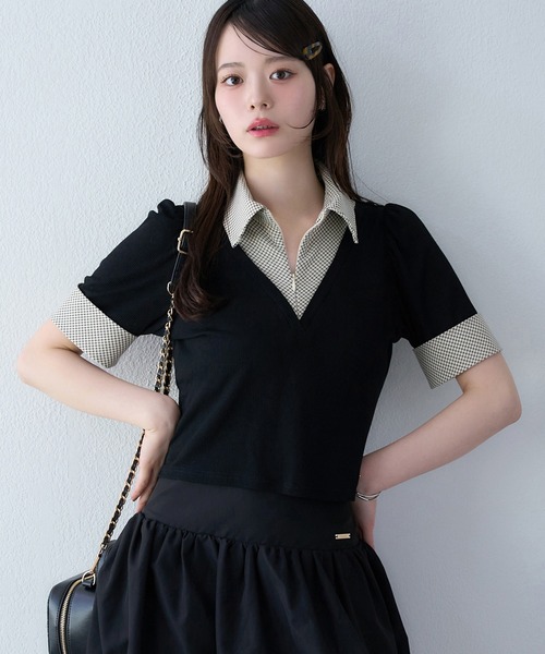 レイヤードチェックトップス